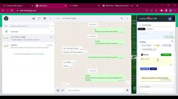 WhatsApp web HubSpot CRM LookUp - Create Notes from WhatsApp web