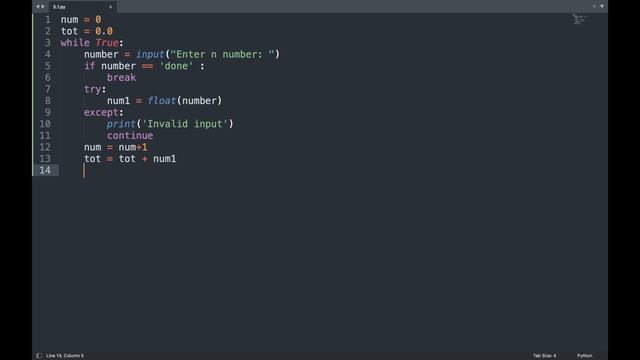 Python For Everybody(Iteration)Exc. 1 | Print total, count, and avg on done| using try/except | py4 смотреть онлайн