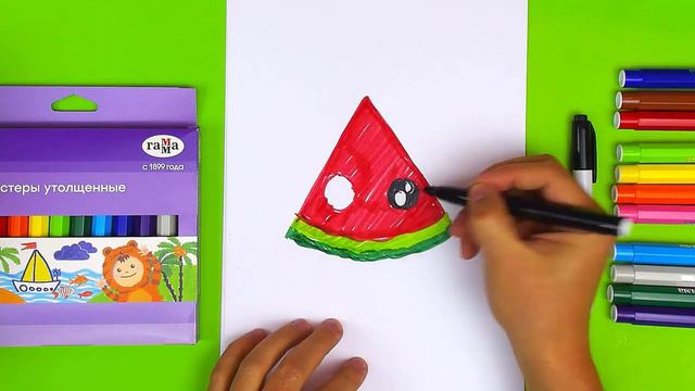 Как нарисовать АРБУЗ - простые рисунки фломастером смотреть онлайн