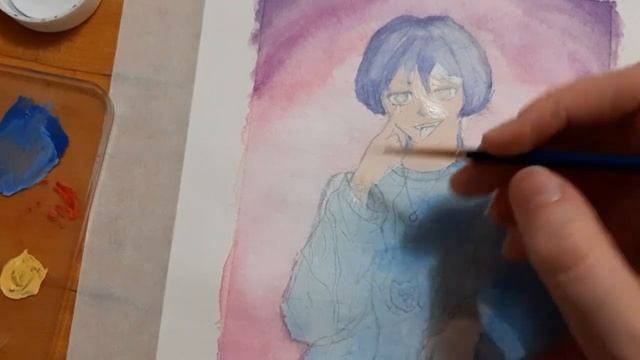Скарамучча из Genshin Impact. Рисунок выполнен акварелью и гуашью смотреть онлайн