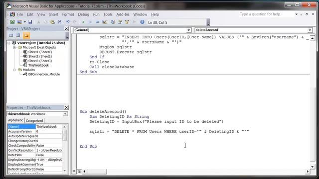 Excel 2010 VBA Tutorial 76 - ADODB - SQL DELETE