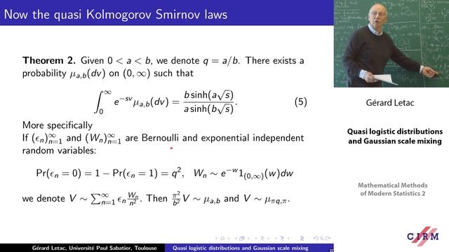 Gérard Letac: Quasi logistic distributions and Gaussian scale mixing смотреть онлайн