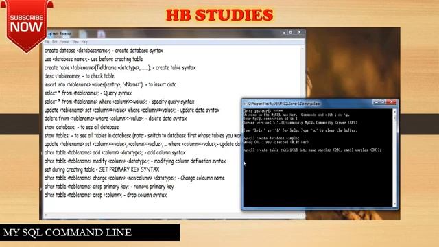 MYSQL COMMANDS OPERATIONS|PART-1|HB STUDIES смотреть онлайн