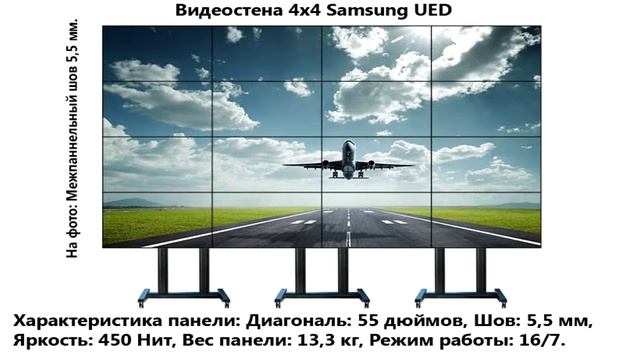 Видеостена 4х4 - 16 мониторов на базе трех видов профессиональных дисплеев