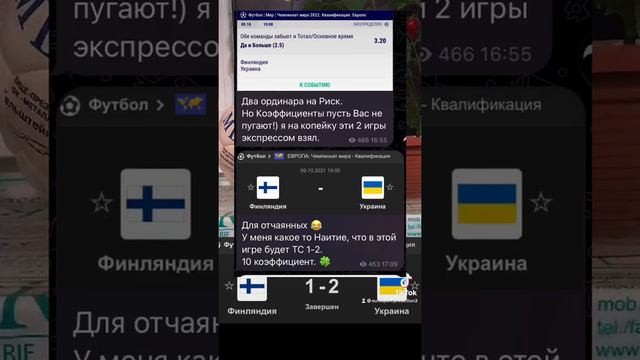 Угаданный точный счёт в игре Финляндия - Украина 1-2. Лёгкий 10 коэффициент. Наитие снова работает! смотреть онлайн