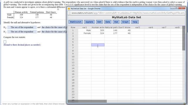 StatCrunch - Chi Square Contingency Table Example смотреть онлайн
