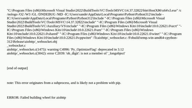warning C4996: 'Py_OptimizeFlag': deprecated in 3.12 aiohttp/_websocket.c(3042): error C2039: 'ob.. смотреть онлайн