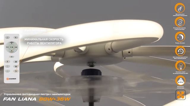 Fan Liana 80W+36W Белая светодиодная люстра с вентилятором и пультом, освещай и охлаждай - Estares. смотреть онлайн