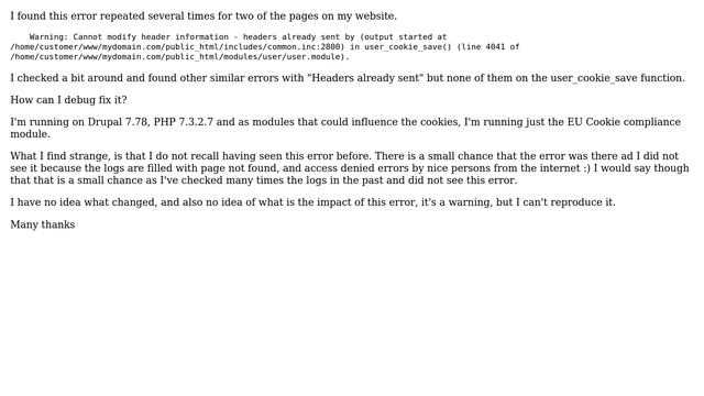 Drupal: Headers already sent смотреть онлайн