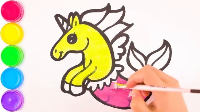 Учитесь рисовать и раскрашивать Яркую лошадь для детей смотреть онлайн