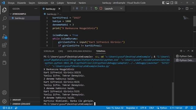 Python Programlama ile Atm (Banka) Uygulaması Yapımı - Python Örnekleri смотреть онлайн