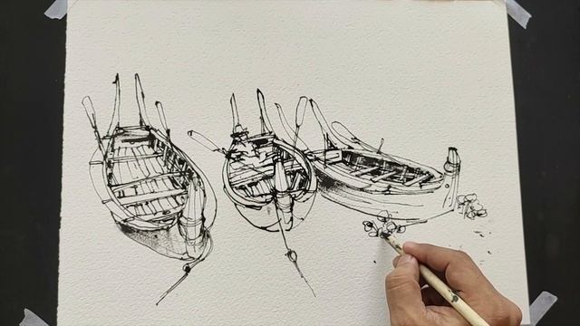 Sketching Myanmar Boat/Time Lapse/ Draw with Twig and Ink смотреть онлайн