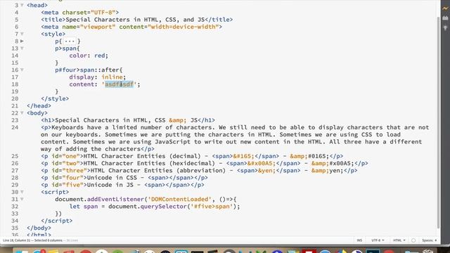 Special Characters in HTML, CSS, and JS смотреть онлайн