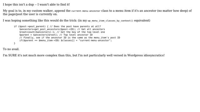 Wordpress: Check in walker if current page is descendant смотреть онлайн