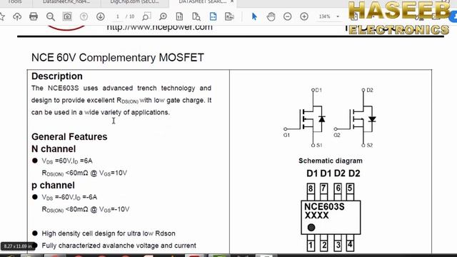 [382] NCE4688, NCE603S GSS4575 N And P-Channel Enhancement Mode Power MOSFET