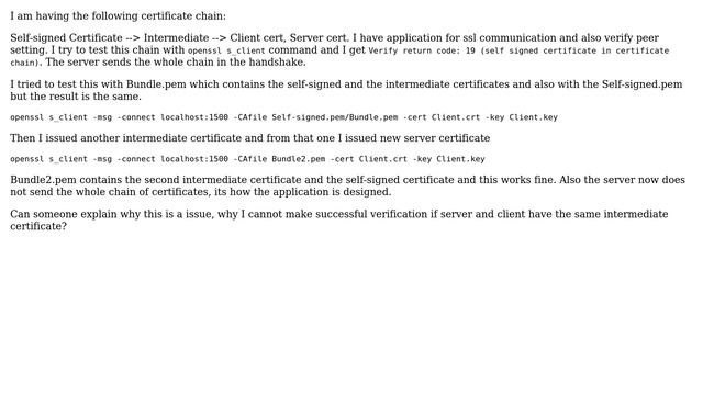 Openssl "Self-signed certificate in certificate chain" when server sends whole certificate chain... смотреть онлайн