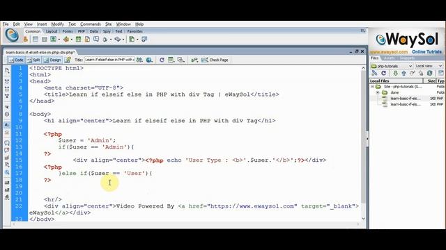 Learn if elseif else in php with div tag | eWaySol смотреть онлайн