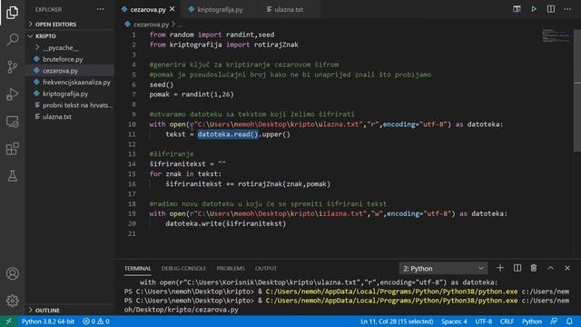 Cezarova šifra - primjer programa (Python) смотреть онлайн