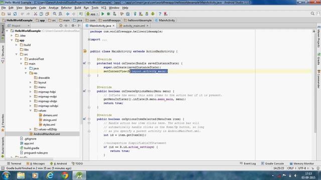 Android Studio Tutorial - 6 - Hello World Example,Anatomy of Android Application смотреть онлайн