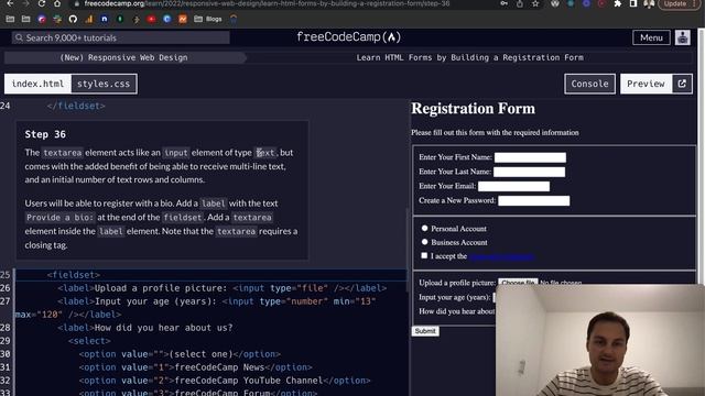 freeCodeCamp - Learn HTML Forms by Building a Registration Form (31-40) смотреть онлайн