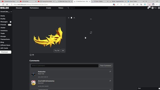 Sniping the Gold Star Crown (roblox free ugc limited) смотреть онлайн