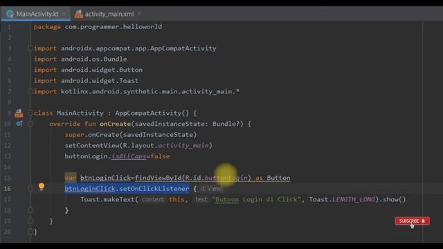 Belajar Android Studio Pemula Kotlin 8 Cara Menggunakan Toast dan setOnClickListener() смотреть онлайн