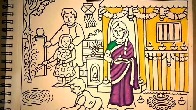 How To Draw And Colour Easy Diwali Drawing/Diwali Celebration Drawing For Beginners