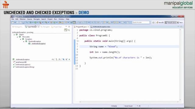 Demonstration of unchecked and checked exceptions смотреть онлайн