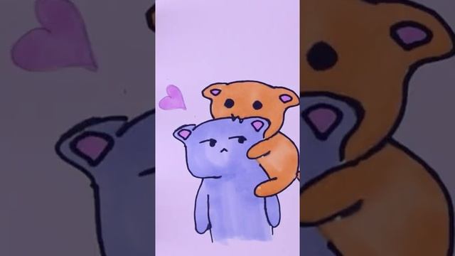 Как нарисовать милую открытку с котиками на день рождения #shorts смотреть онлайн