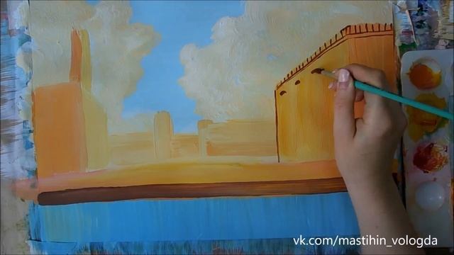 Быстрое рисование гуашью Рисуем городской пейзаж гуашью Научиться рисовать смотреть онлайн