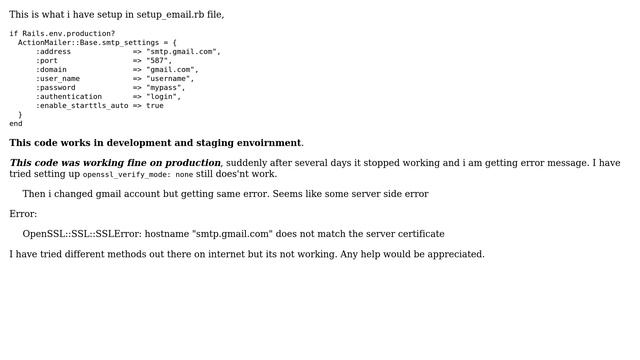 OpenSSL::SSL::SSLError: hostname "smtp.gmail.com" does not match the server certificate смотреть онлайн