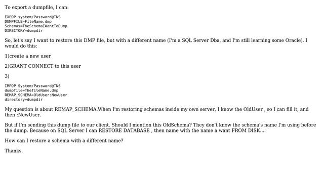 Databases: Question about Dumps in Oracle (REMAP_SCHEMA) смотреть онлайн
