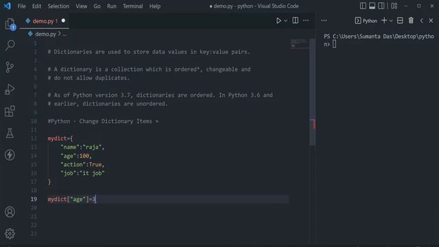 python dictionary items change смотреть онлайн