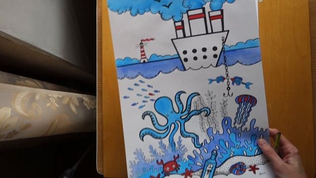 РИСУНОК В МОРСКОМ СТИЛЕ. ПОШАГОВЫЙ УРОК РИСОВАНИЯ смотреть онлайн