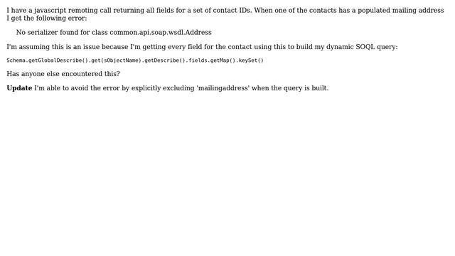 Salesforce: No serializer found for class common.api.soap.wsdl.Address error in javscript remoting смотреть онлайн