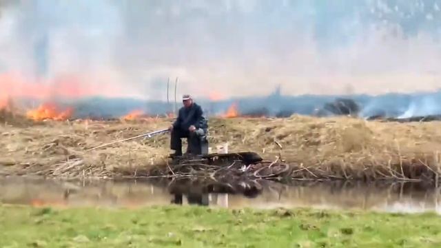 Рыбак ловит рыбу посреди пожара Fisherman catches fish in the middle of fire смотреть онлайн