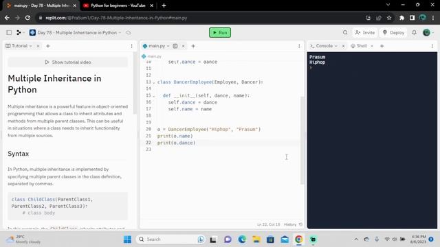 2023 | python for beginners | Multiple Inheritance | Day 78 смотреть онлайн