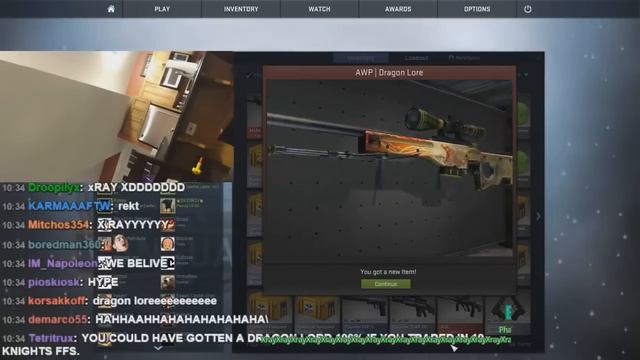 РЕАКЦИЯ НА ВЫПАДЕНИЕ AWP DRAGON LORE смотреть онлайн