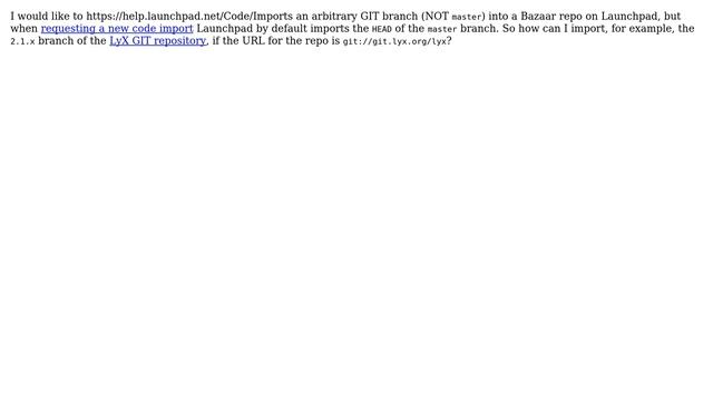 Ubuntu: How to import an arbitrary GIT branch into a Bazaar repo on Launchpad? смотреть онлайн