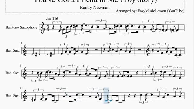 Baritone Sax Sheet Music: How to play You've Got a Friend in Me (Toy Story) by Randy Newman смотреть онлайн