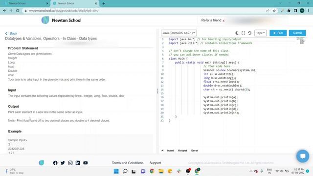 Newton School Assignment Answer | Data Types | Datatypes & Variables, Operators | Java Assignment смотреть онлайн