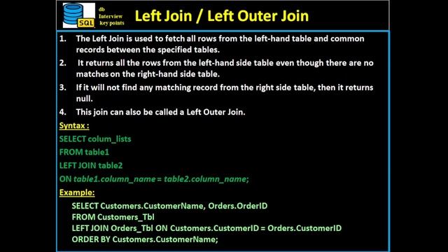 DB62. SQL - Left JOIN / Left Outer JOIN смотреть онлайн