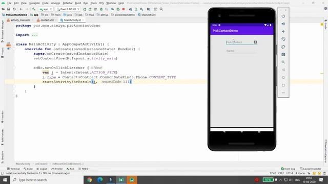 Pick Contact or Contact Chooser App to load contact and name into editText - Android Kotlin смотреть онлайн