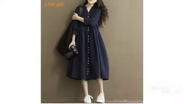 Одежда с AliExpress. Красивое свободное платье до середины икры, рукав летучая мышь. смотреть онлайн