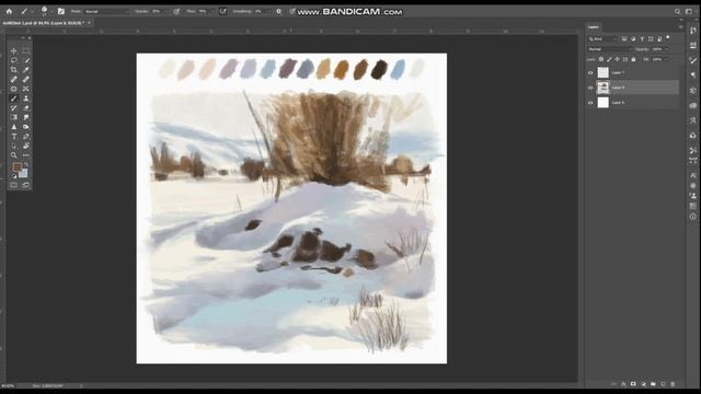 WINTER SCENE time lapse | Digital painting tutorial , quick Photoshop winter landscape for beginner смотреть онлайн