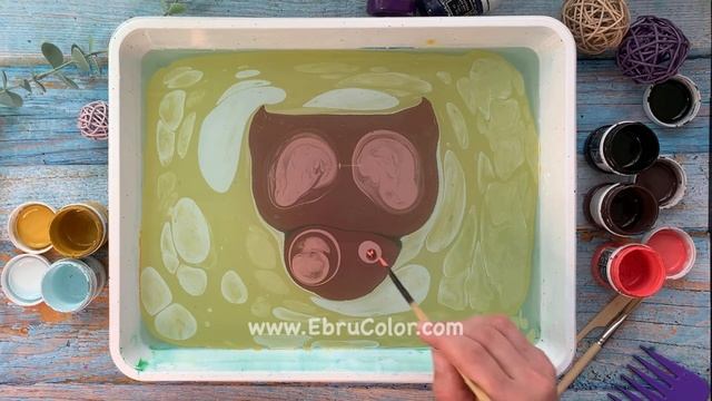 Совушка на воде - рисуем в технике Эбру. смотреть онлайн