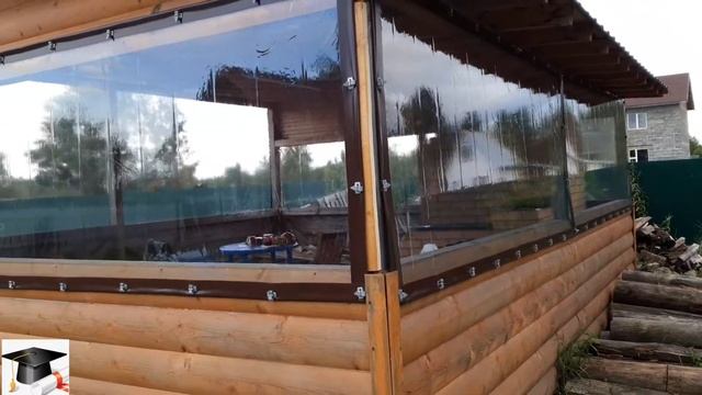 монтаж мягких окон на большую Беседку с печью. смотреть онлайн