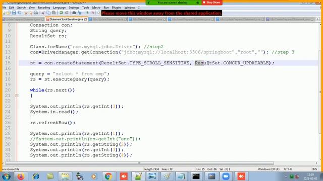 JDBC - Types of ResultSet (ResultSet.TYPE_SCROLL_SENSITIVE , ResultSet.CONCUR_UPDATABLE ) смотреть онлайн