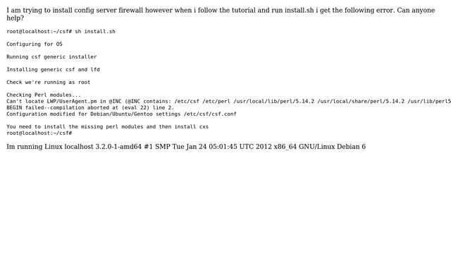 Config Server Firewall: You need to install the missing perl modules and then install cxs смотреть онлайн