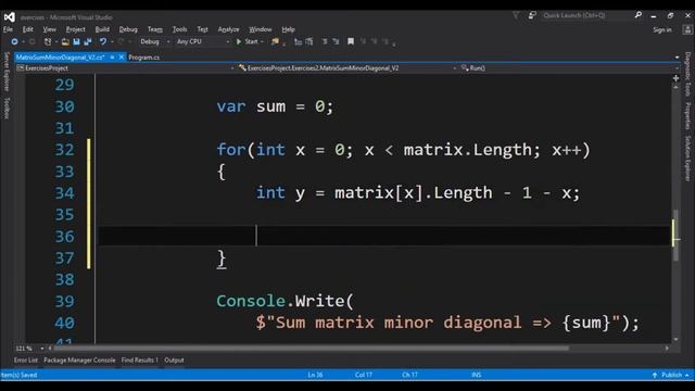 matrix sum minor diagonal v2 in c# смотреть онлайн